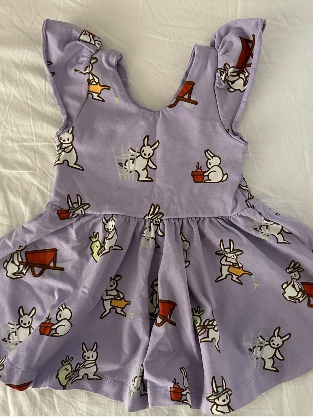 Lilac Bunny Print Girls' Casual Dress